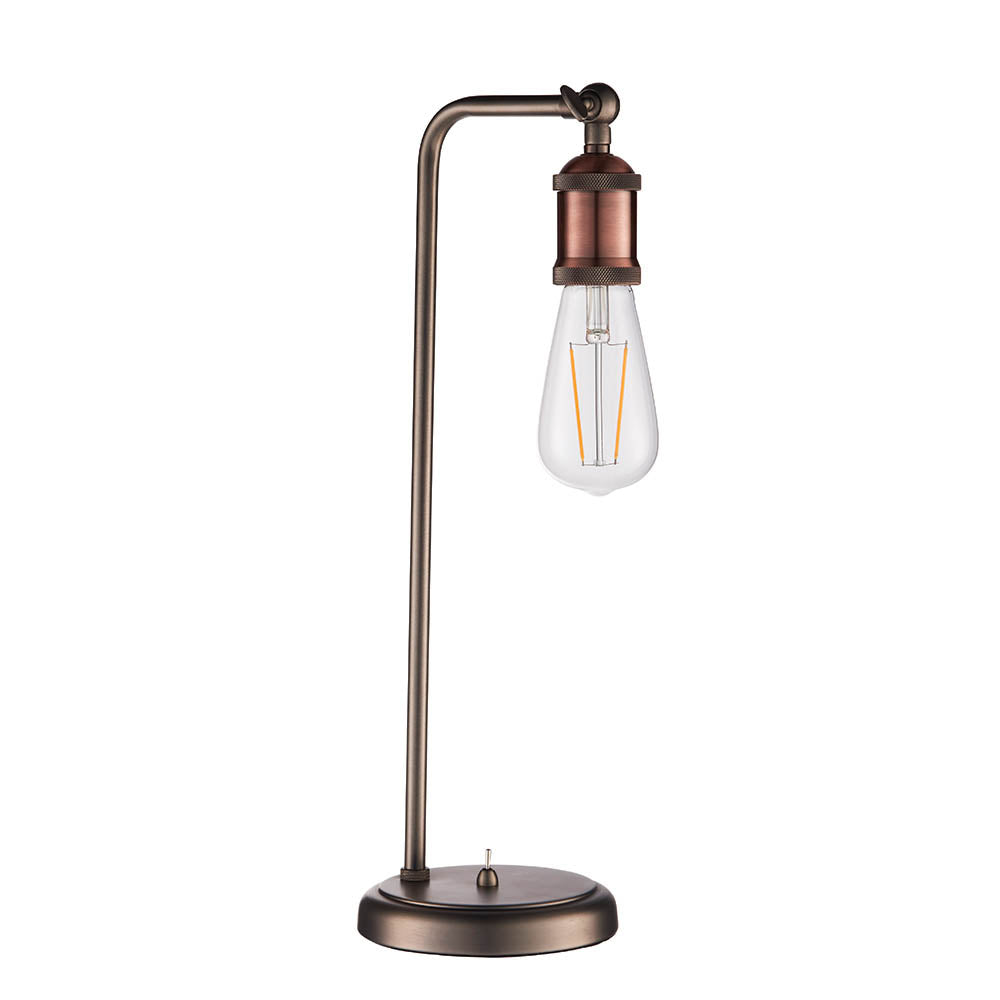 Endon Hal Single Light Arm Table Lamp - Aged Pewter & Aged Copper Plate