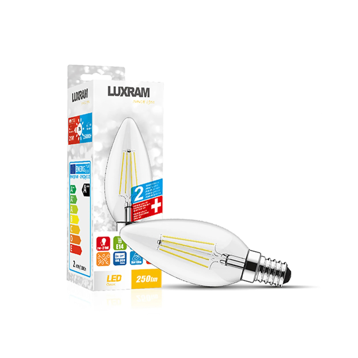 Luxram Value Classic 2W LED Candle E14 Warm White - 2700k (Dimmable)