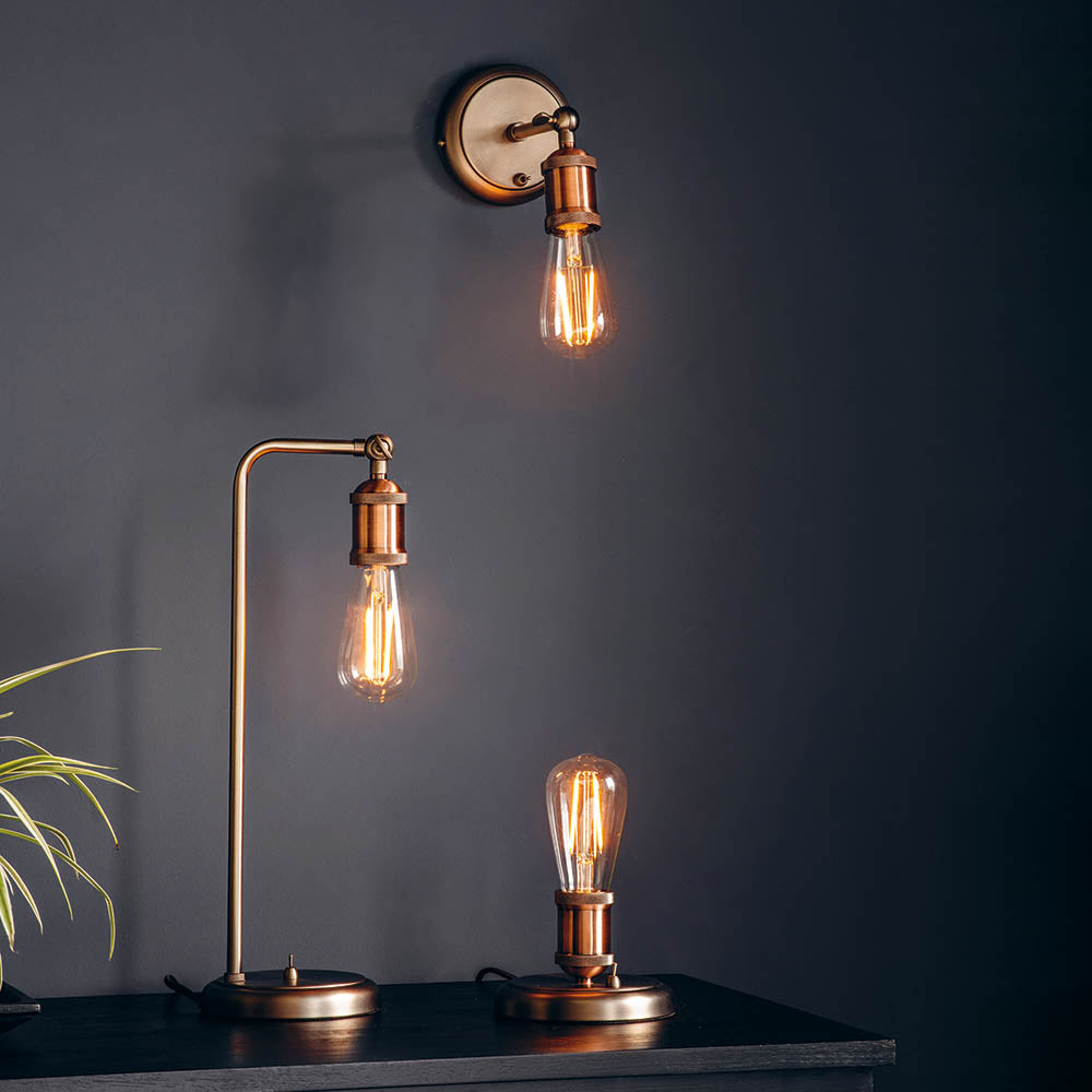 Endon Hal Single Light Table Lamp - Aged Pewter & Aged Copper Plate
