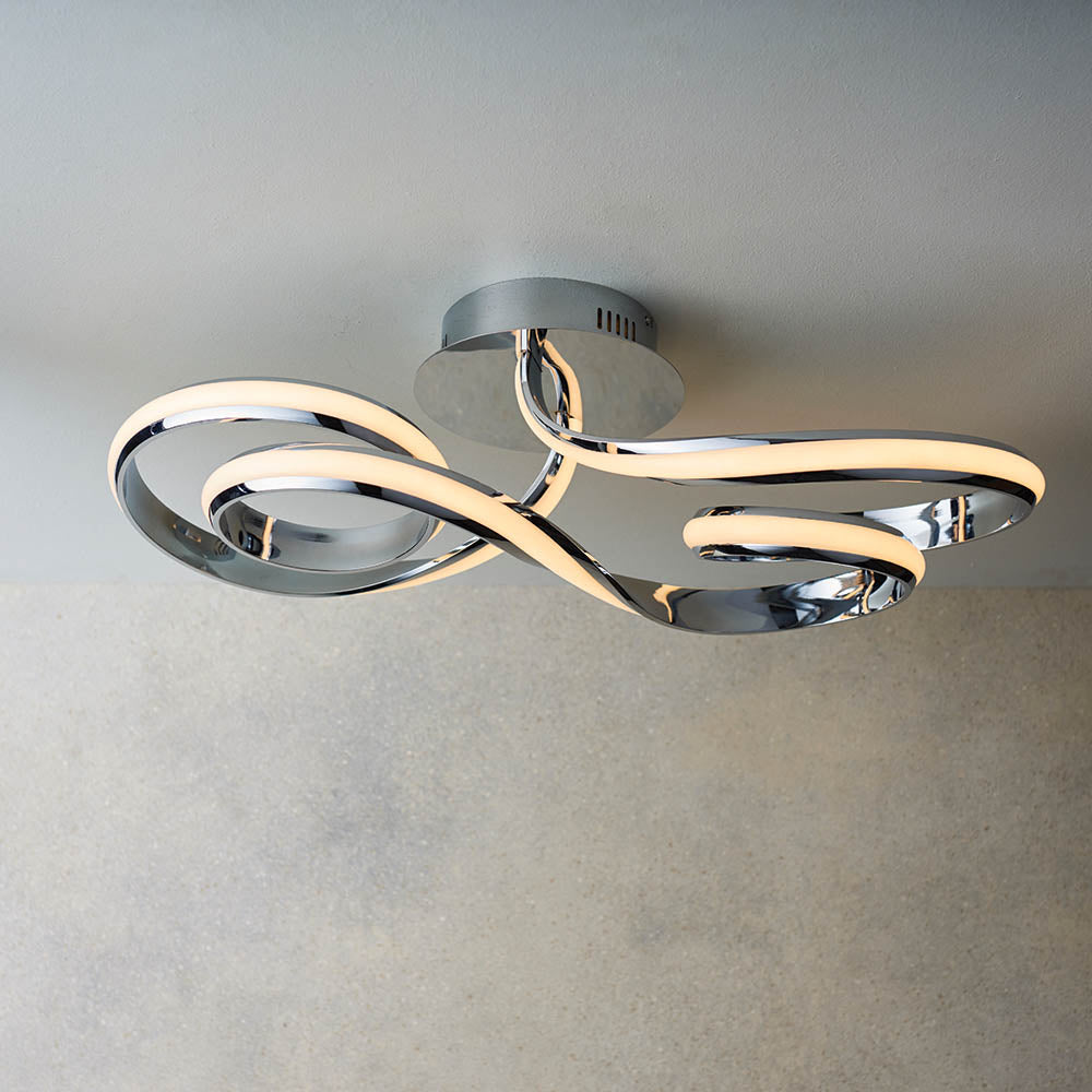 Endon Aria Single Linear Light Semi Flush Fitting - Chrome Plate