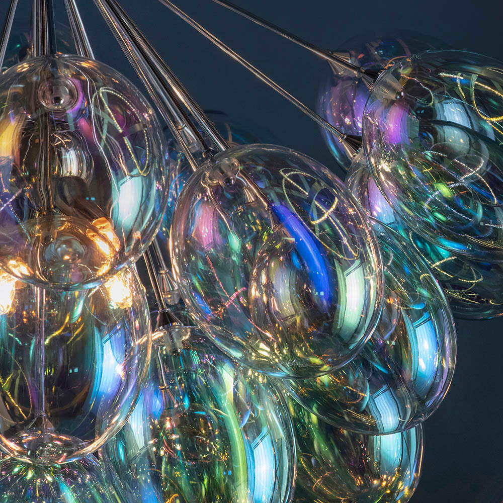 Endon Infinity 6 Light Pendant - Chrome Plate & Iridescent Glass