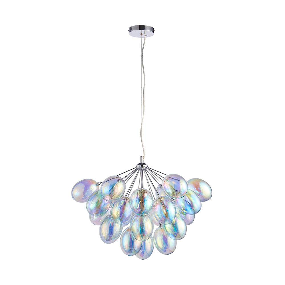 Endon Infinity 6 Light Pendant - Chrome Plate & Iridescent Glass