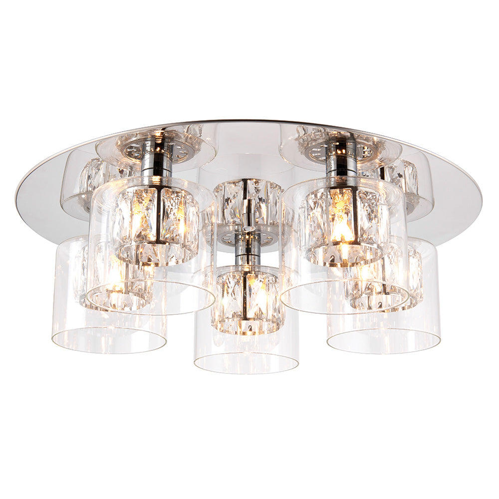 Endon Verina 5 Light Flush Fitting  - Chrome Plate & Clear Glass
