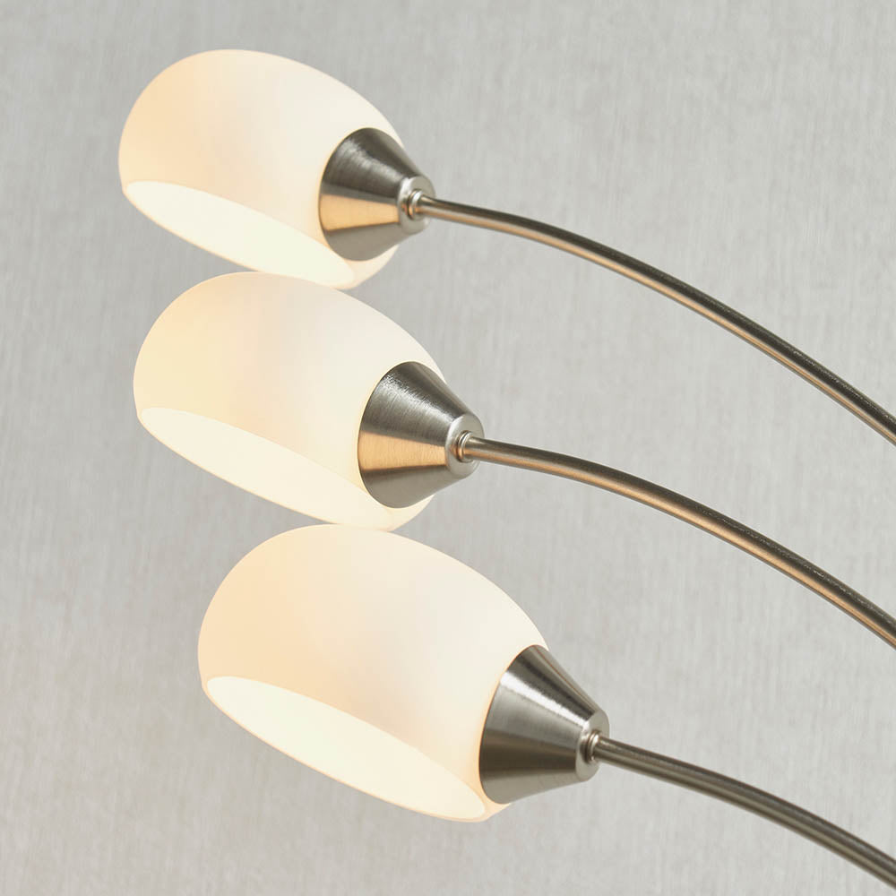 Endon Jaspa 3 Light Floor Lamp - Satin Nickel Plate & White Glass