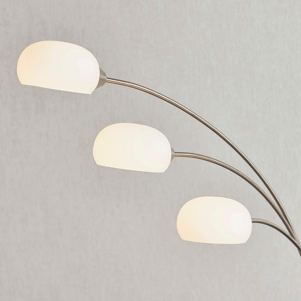 Endon Jaspa 3 Light Floor Lamp - Satin Nickel Plate & White Glass