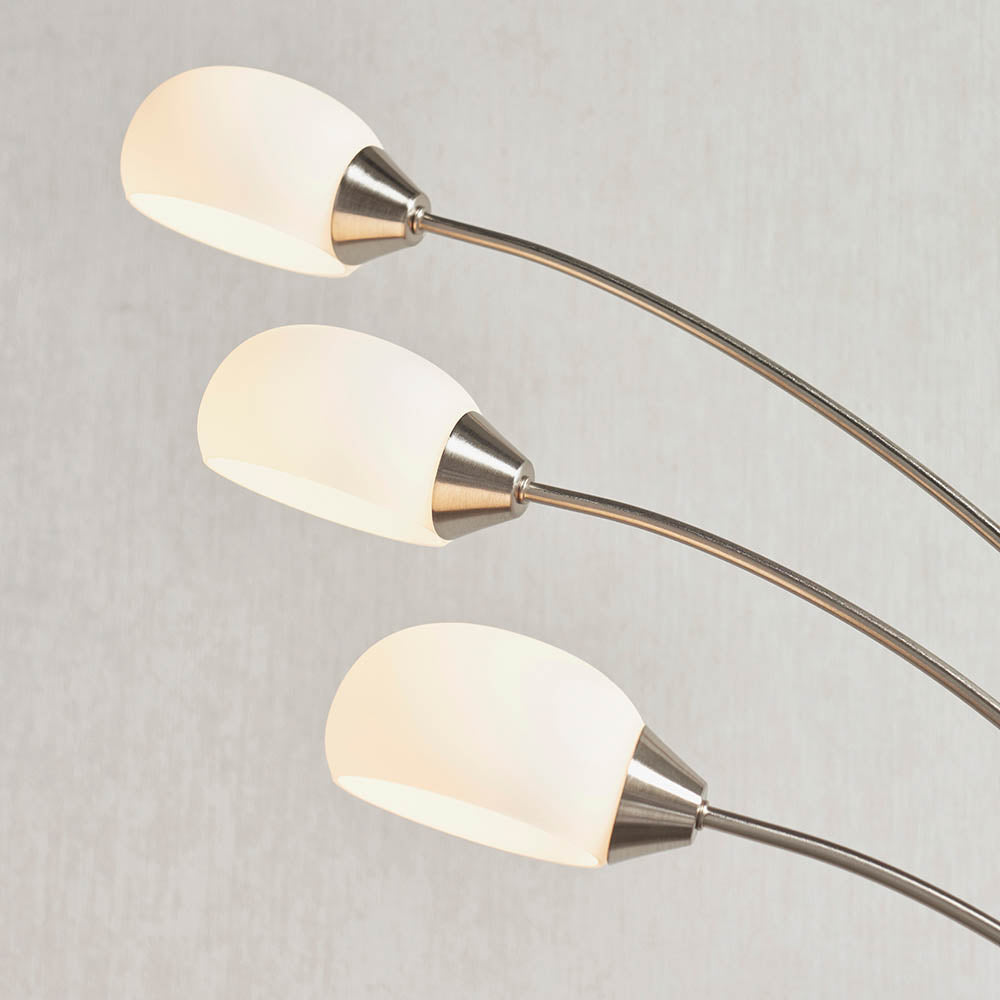 Endon Jaspa 3 Light Floor Lamp - Satin Nickel Plate & White Glass