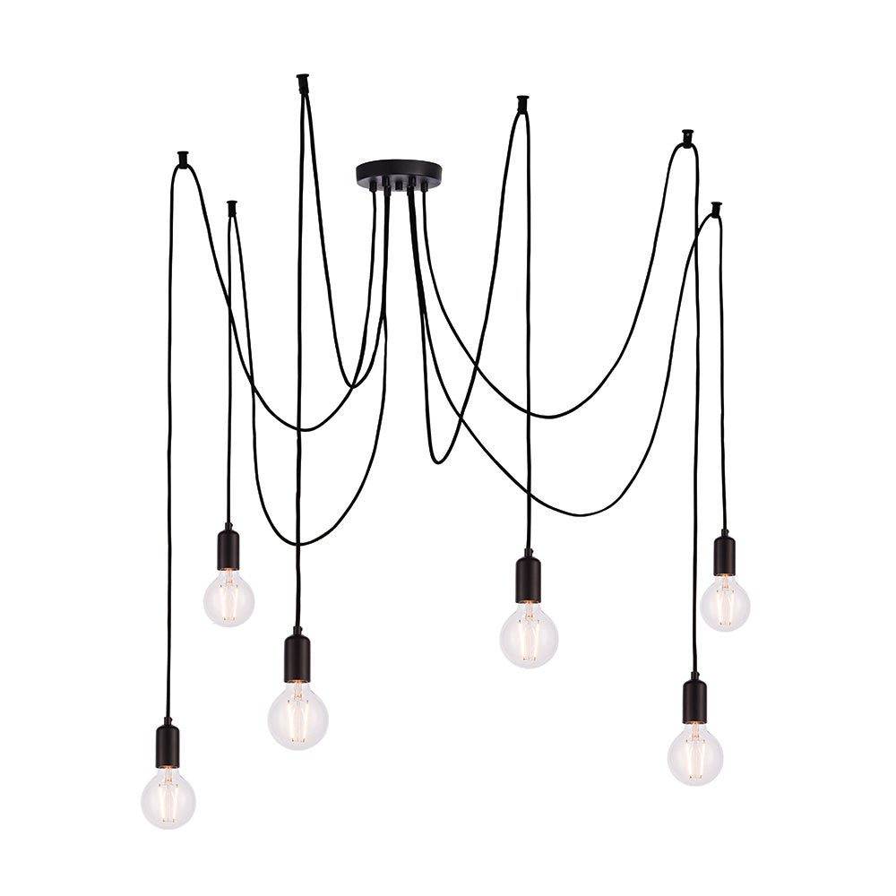 Endon Studio 6 Light Multi-Drop Pendant - Matt Black