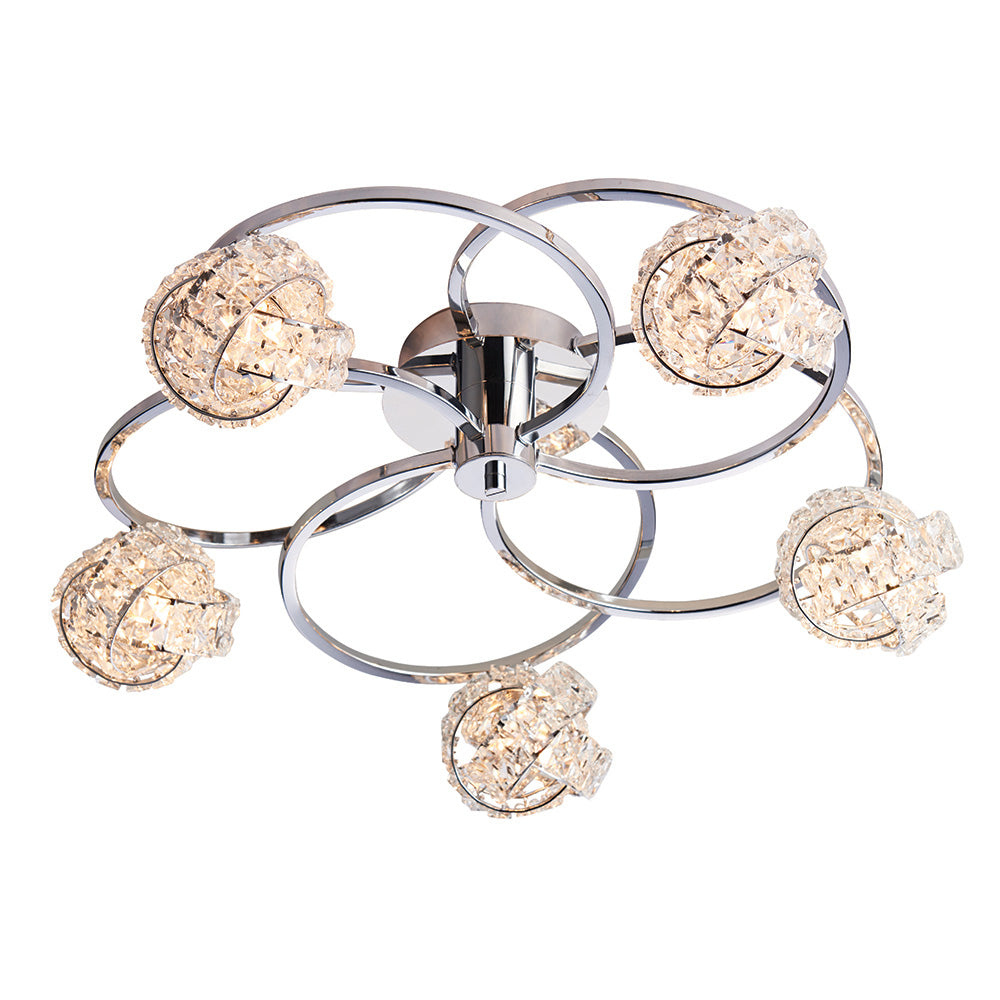 Endon Talia 5 Light Semi Flush Fitting - Chrome Plate & Clear Crystal