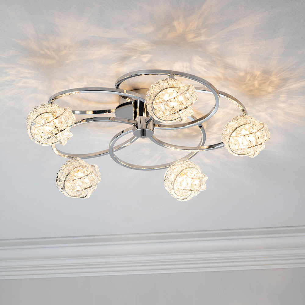 Endon Talia 5 Light Semi Flush Fitting - Chrome Plate & Clear Crystal