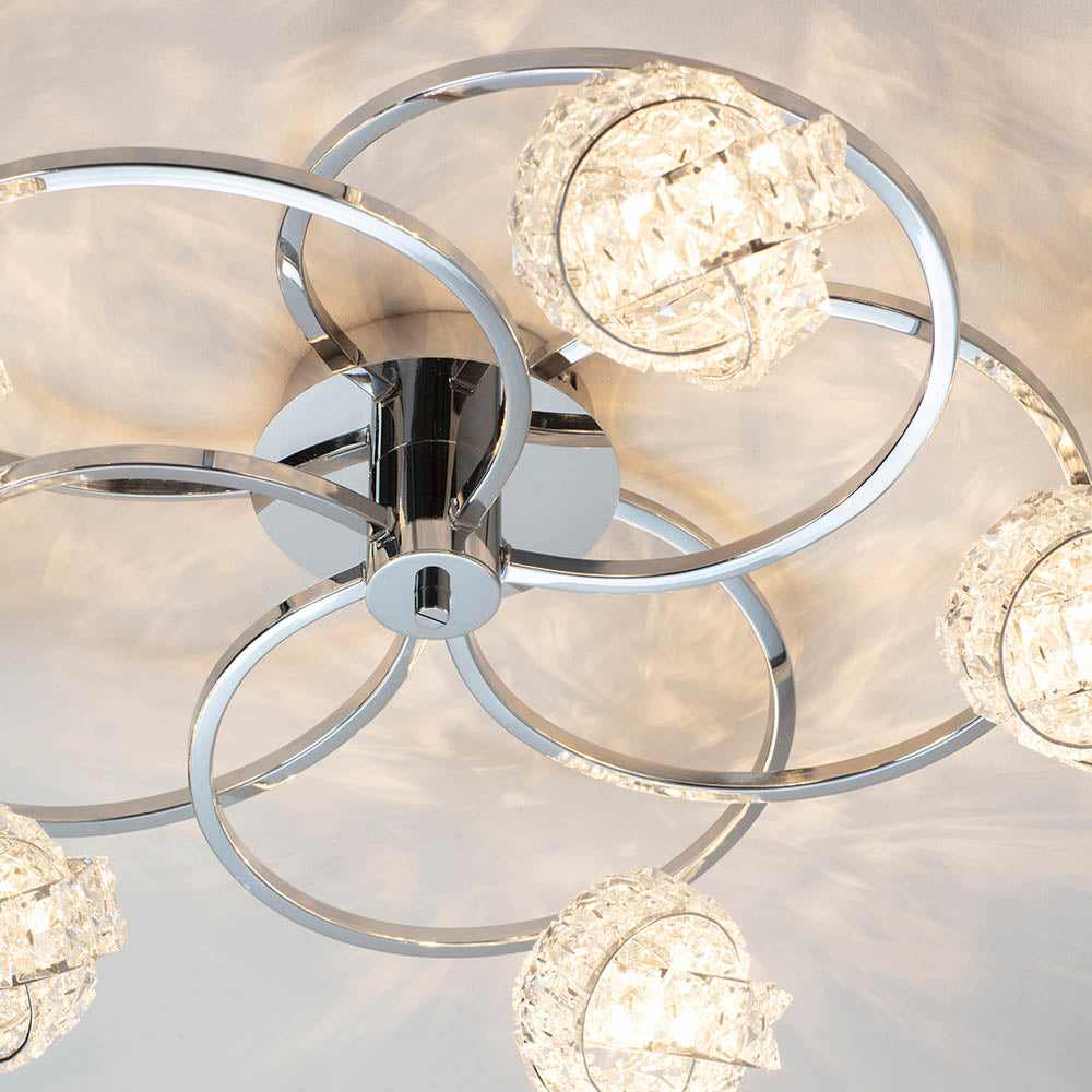 Endon Talia 5 Light Semi Flush Fitting - Chrome Plate & Clear Crystal
