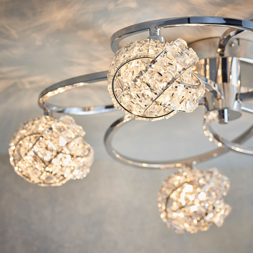 Endon Talia 5 Light Semi Flush Fitting - Chrome Plate & Clear Crystal
