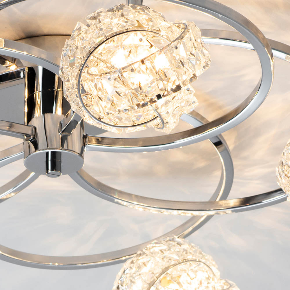 Endon Talia 5 Light Semi Flush Fitting - Chrome Plate & Clear Crystal