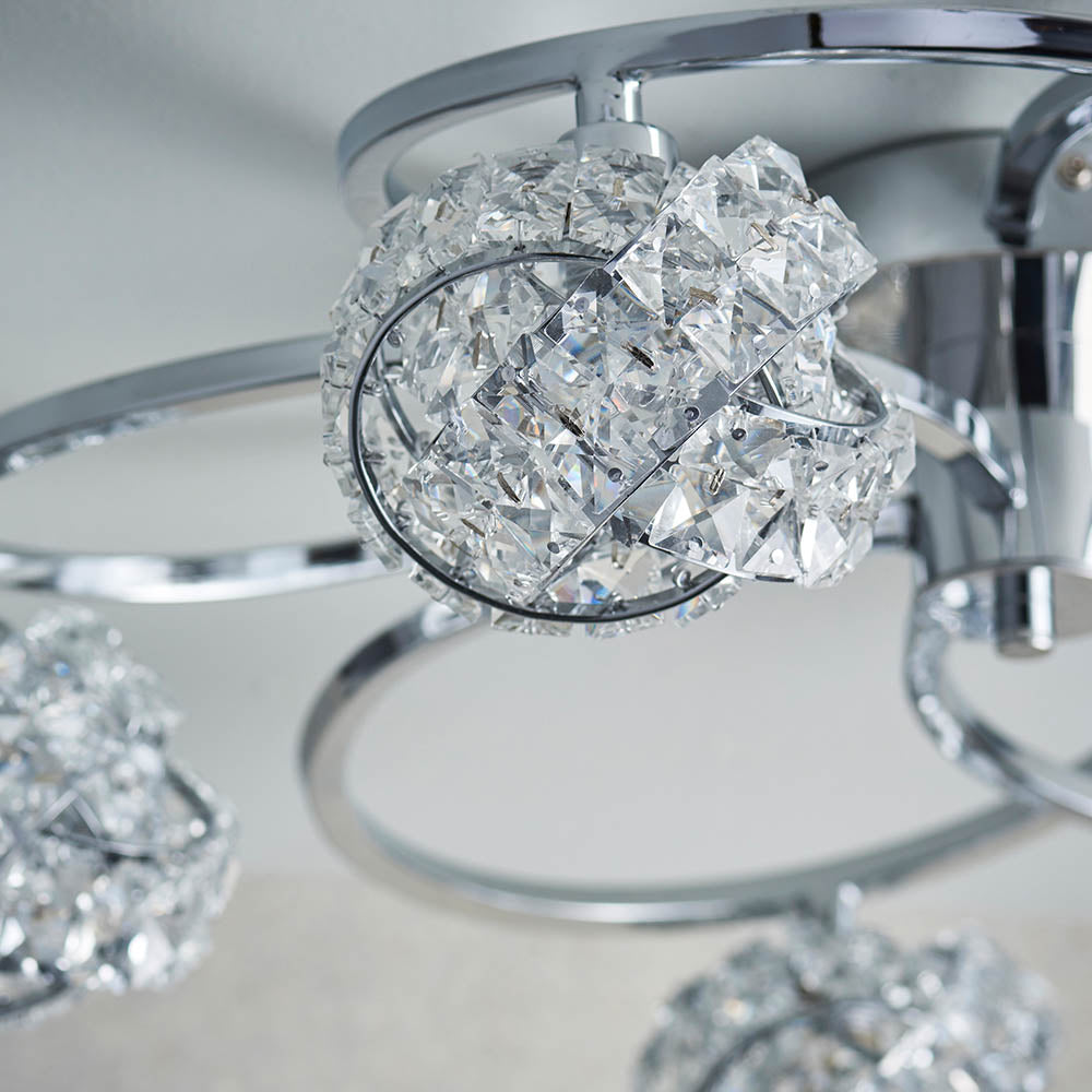 Endon Talia 5 Light Semi Flush Fitting - Chrome Plate & Clear Crystal