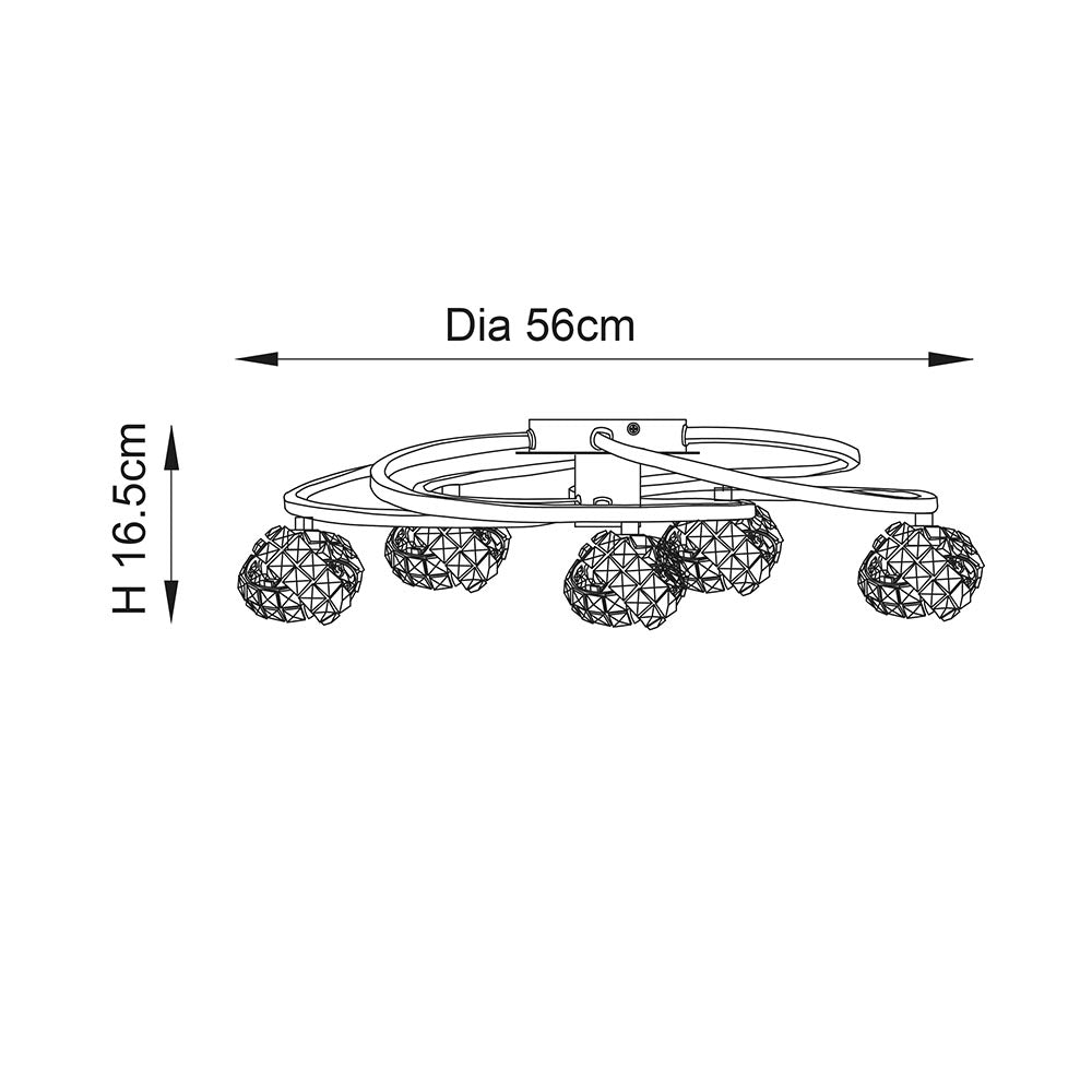 Endon Talia 5 Light Semi Flush Fitting - Chrome Plate & Clear Crystal