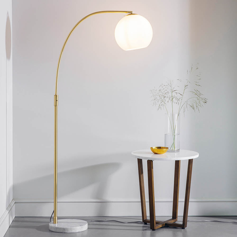 Endon Otto Floor Lamp - White/Grey & Silver Marble Base