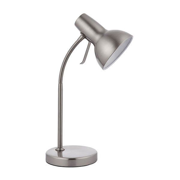 Endon Amalfi Single Light USB Table Lamp - Satin Nickel Plate & Gloss White