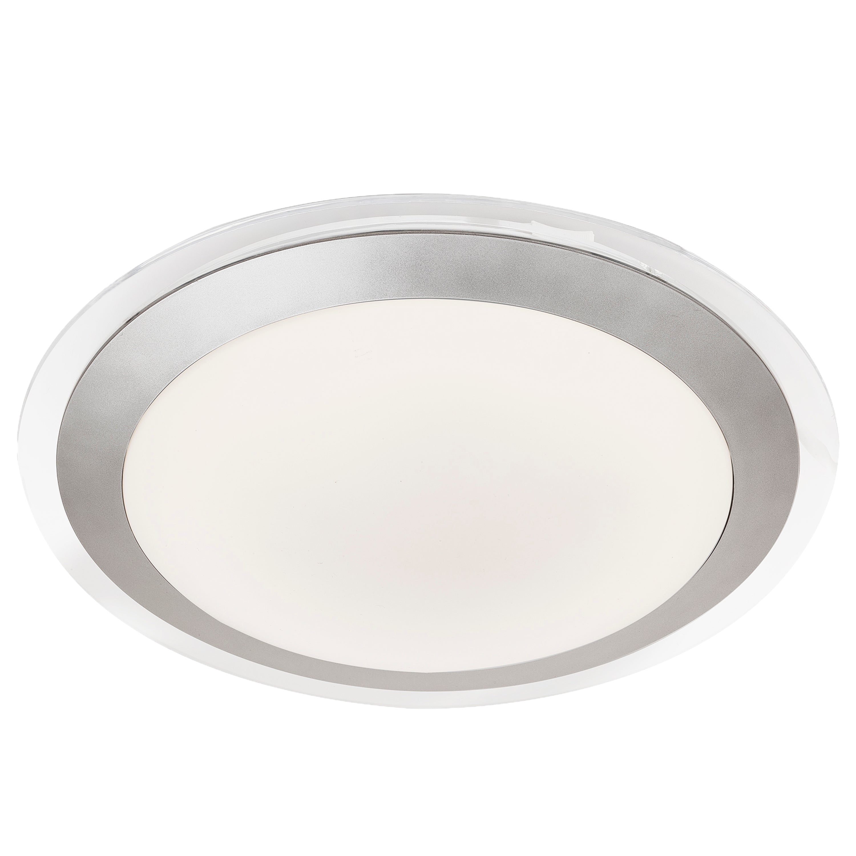 Searchlight Silver LED IP44 Flush Light With White Acrylic Shade