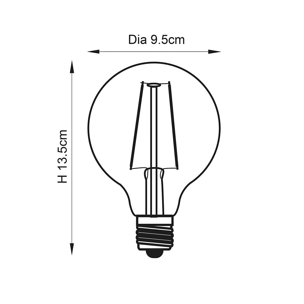 Endon E27 LED 2W 95mm Globe Bulb - 2200K - Non-Dimmable - Clear Glass
