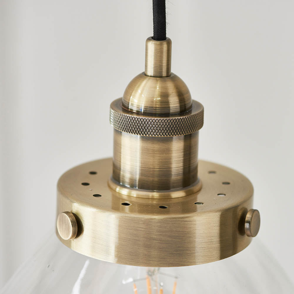 Endon Hansen Single Light Pendant - Antique Brass Plate & Clear Glass