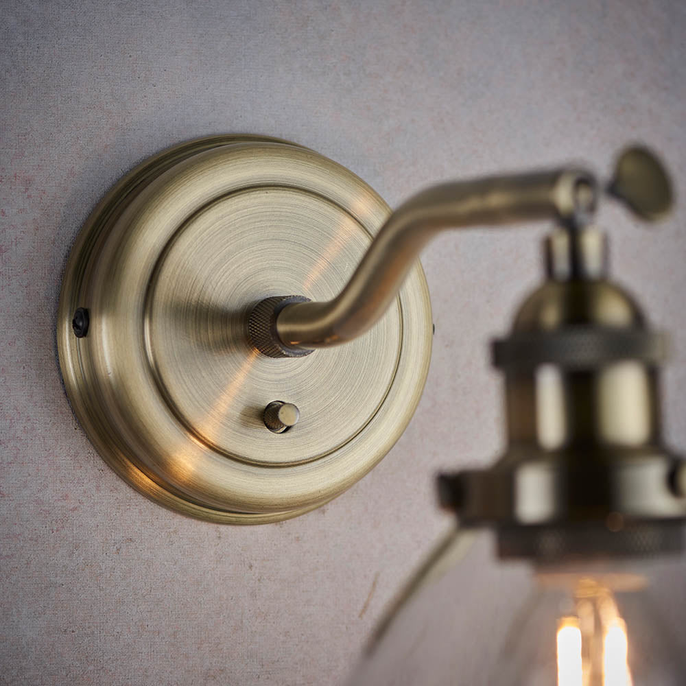 Endon Hansen Single Light Wall Light - Antique Brass Plate & Clear Glass