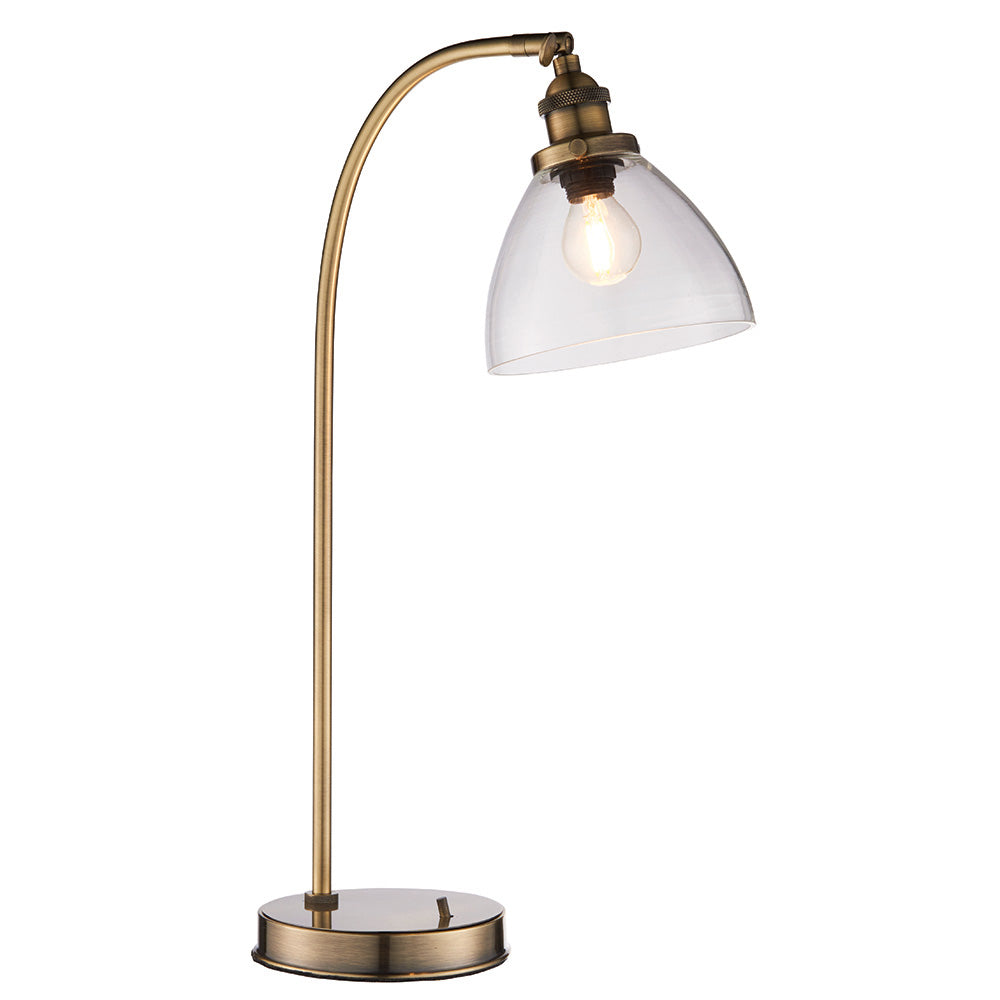 Endon Hansen Single Light Table Lamp - Antique Brass Plate & Clear Glass