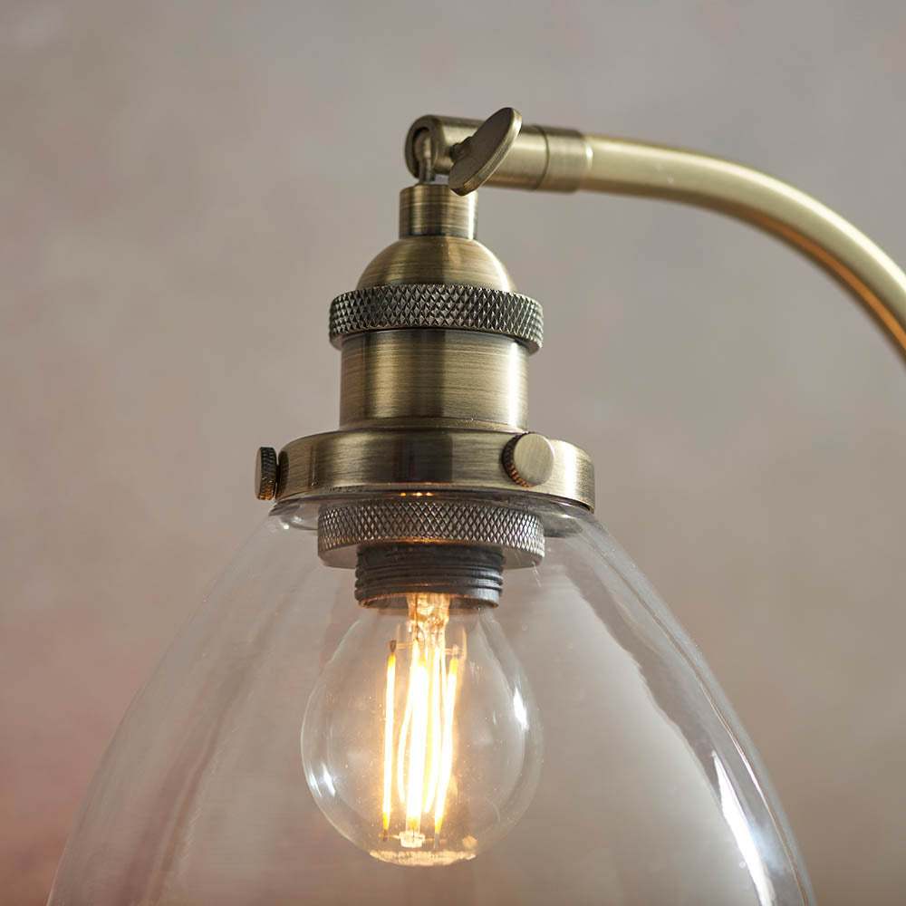 Endon Hansen Single Light Table Lamp - Antique Brass Plate & Clear Glass