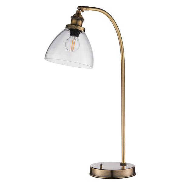 Endon Hansen Single Light Table Lamp - Antique Brass Plate & Clear Glass