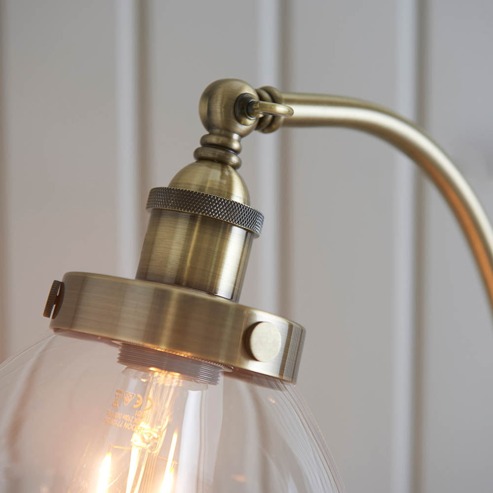 Endon Hansen Single Light Floor Lamp - Antique Brass Plate & Clear Glass