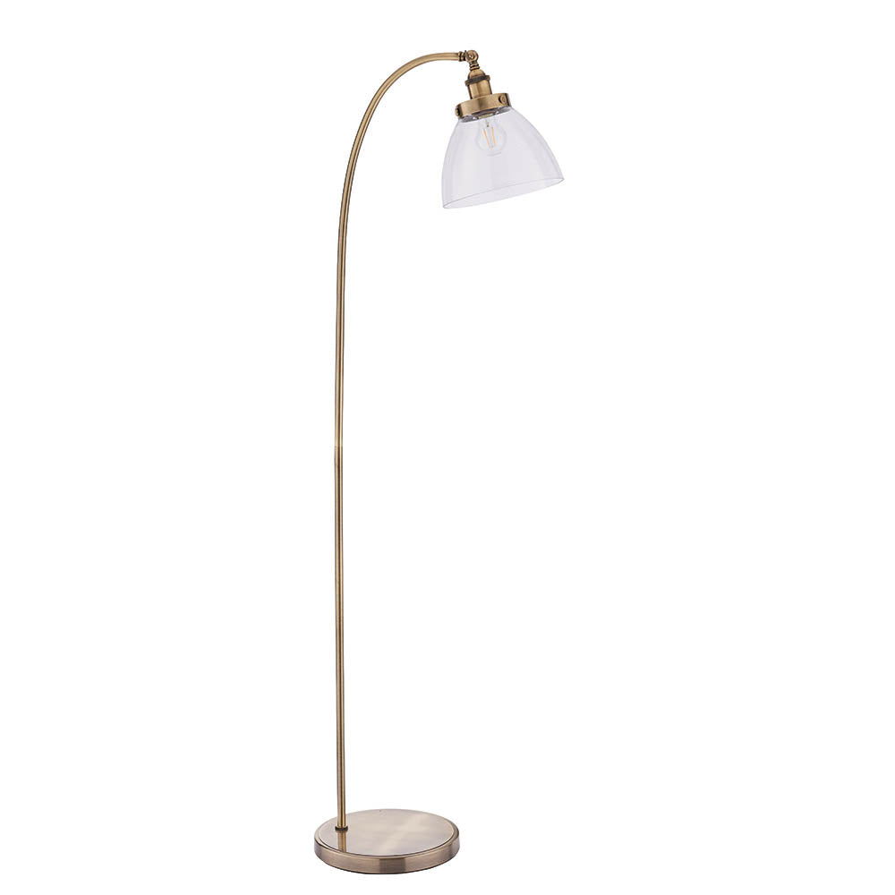 Endon Hansen Single Light Floor Lamp - Antique Brass Plate & Clear Glass