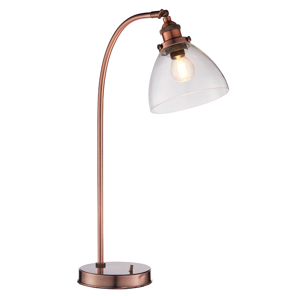 Endon Hansen Single Light Table Lamp  - Aged Copper Plate & Clear Glass