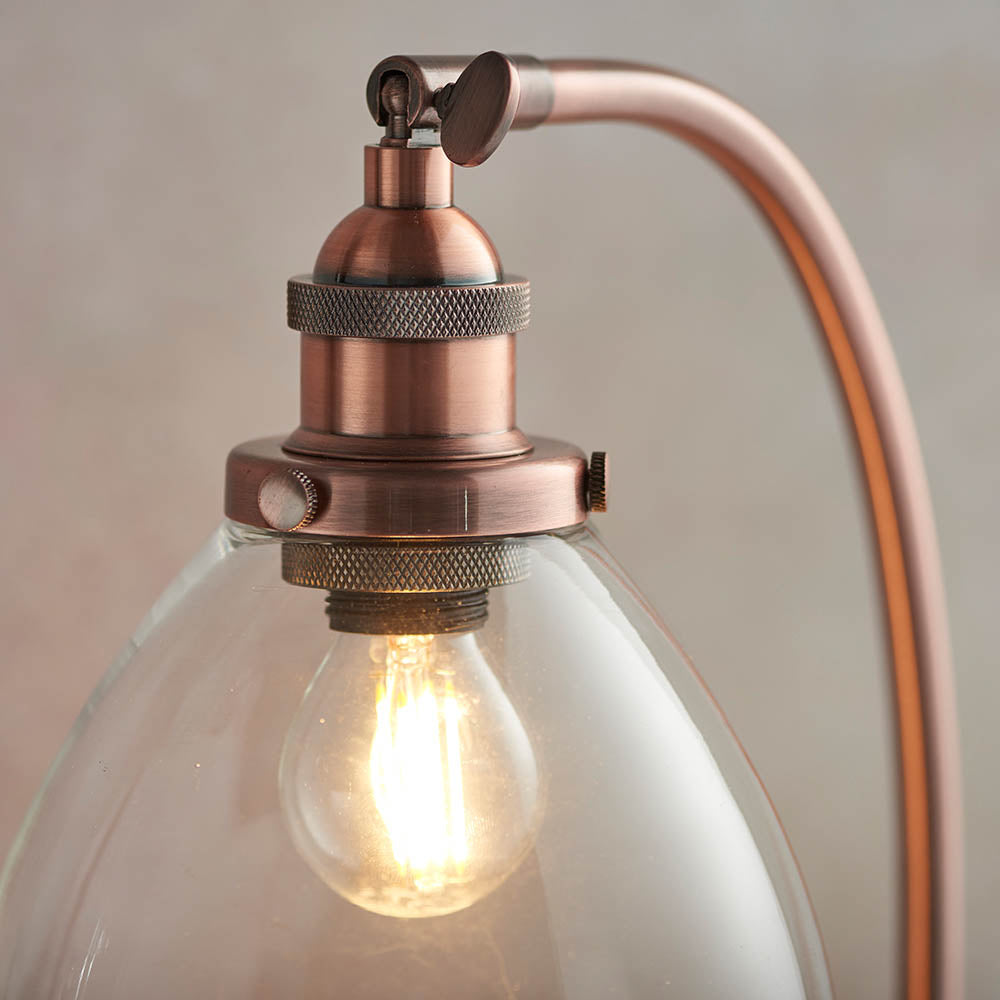 Endon Hansen Single Light Table Lamp  - Aged Copper Plate & Clear Glass