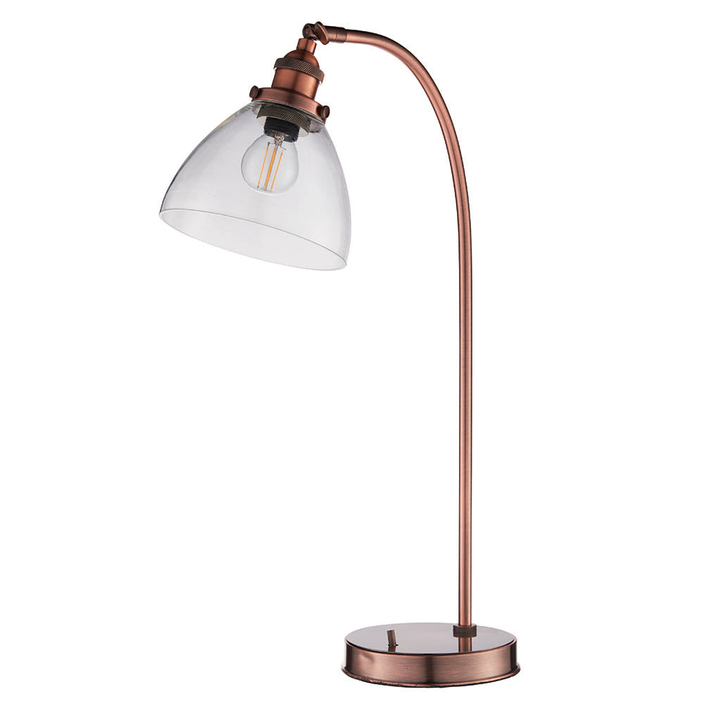 Endon Hansen Single Light Table Lamp  - Aged Copper Plate & Clear Glass