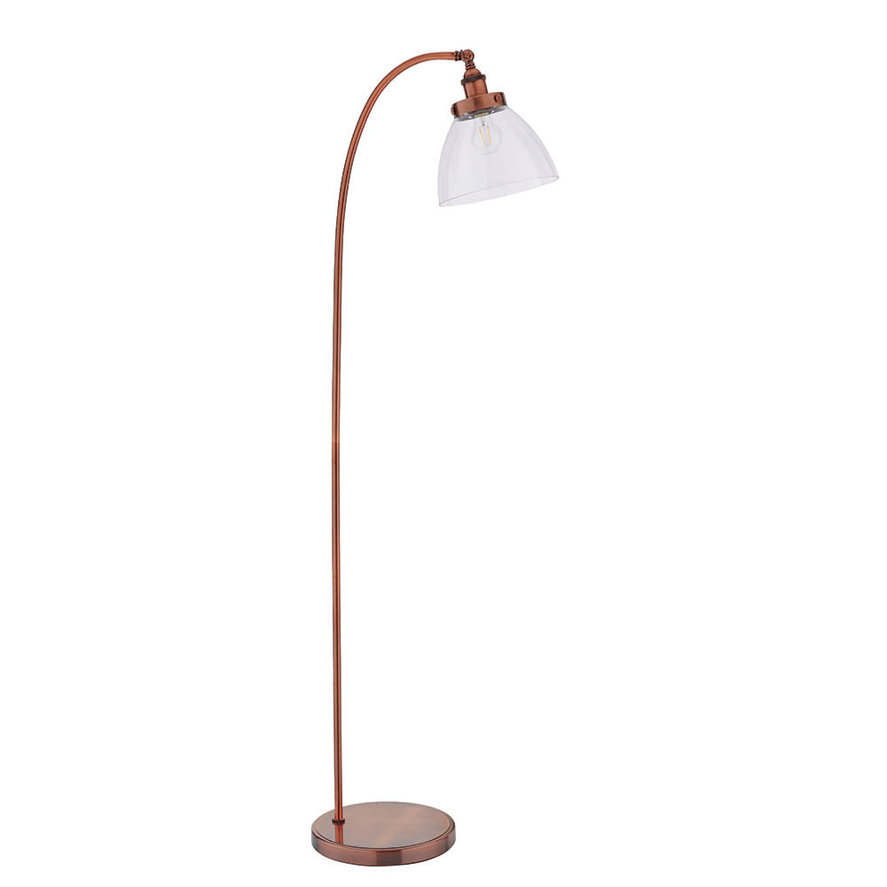 Endon Hansen Single Light Floor Lamp  - Aged Copper Plate & Clear Glass