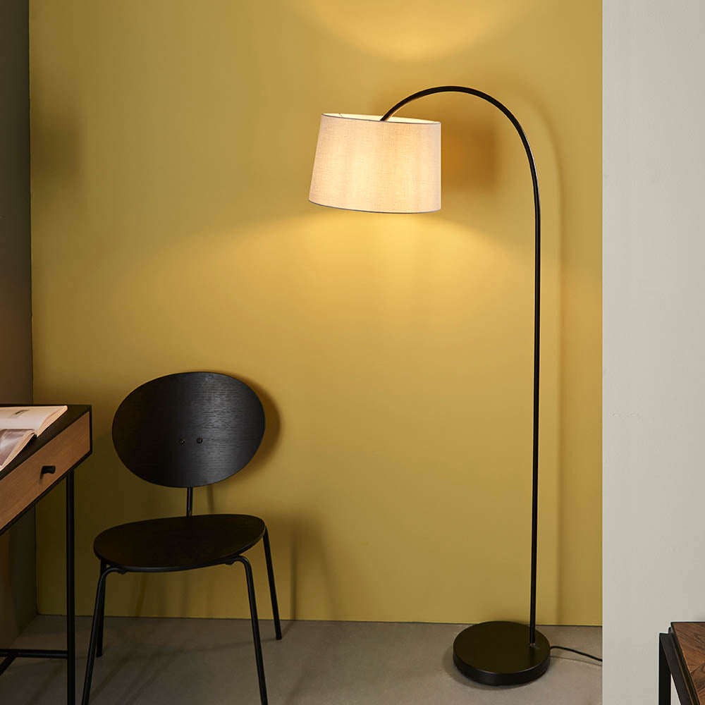 Endon Carlson Single Light Floor Lamp - Matt Black & Light Grey & Silver Fabric