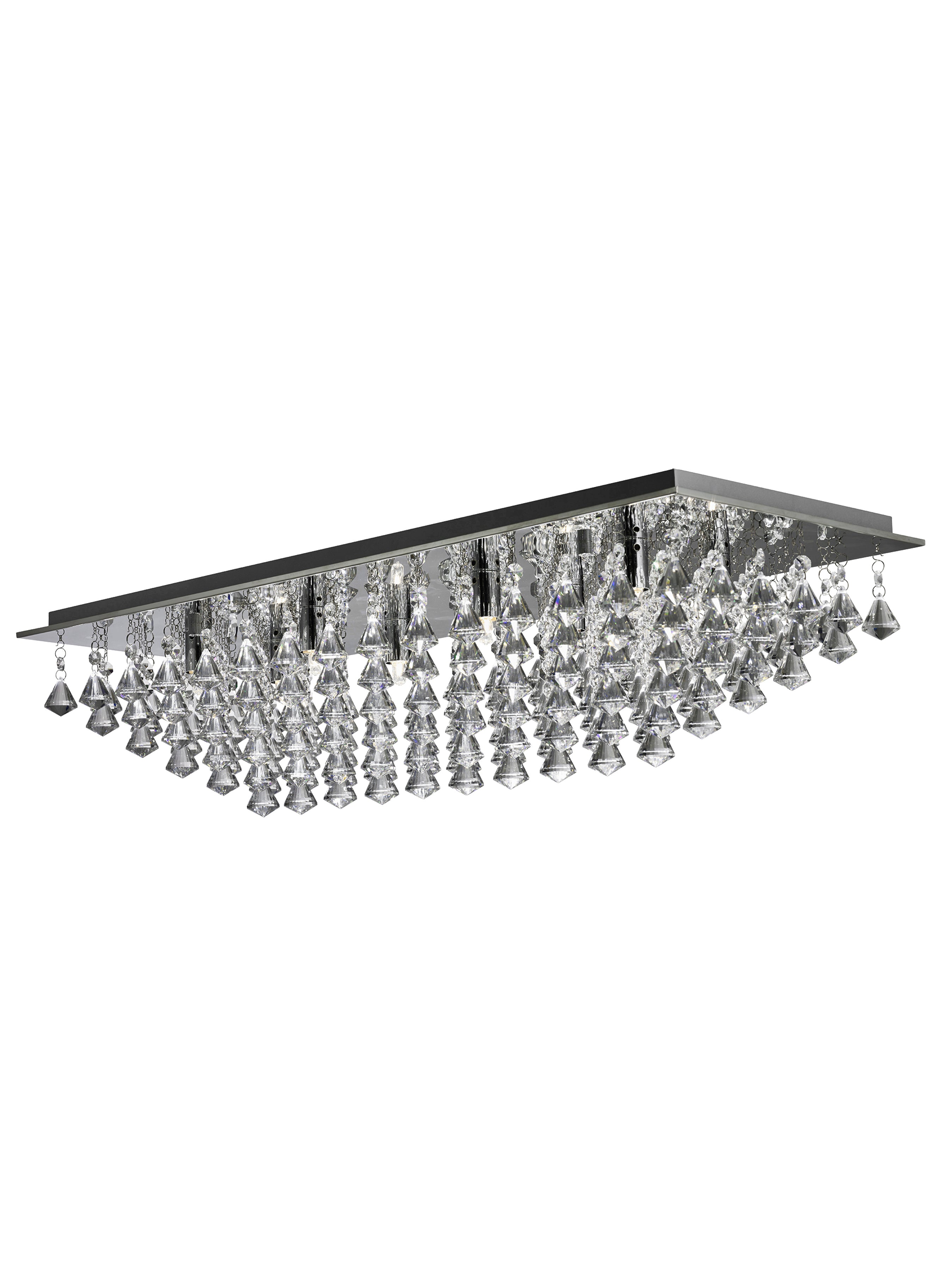 Searchlight Hampstead - 8 Light Rectangle Flush, Chrome, Crystal Pyramid Drops