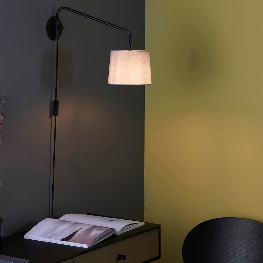 Endon Carlson Single Light Wall Light Small - Matt Black & Light Grey & Silver Fabric