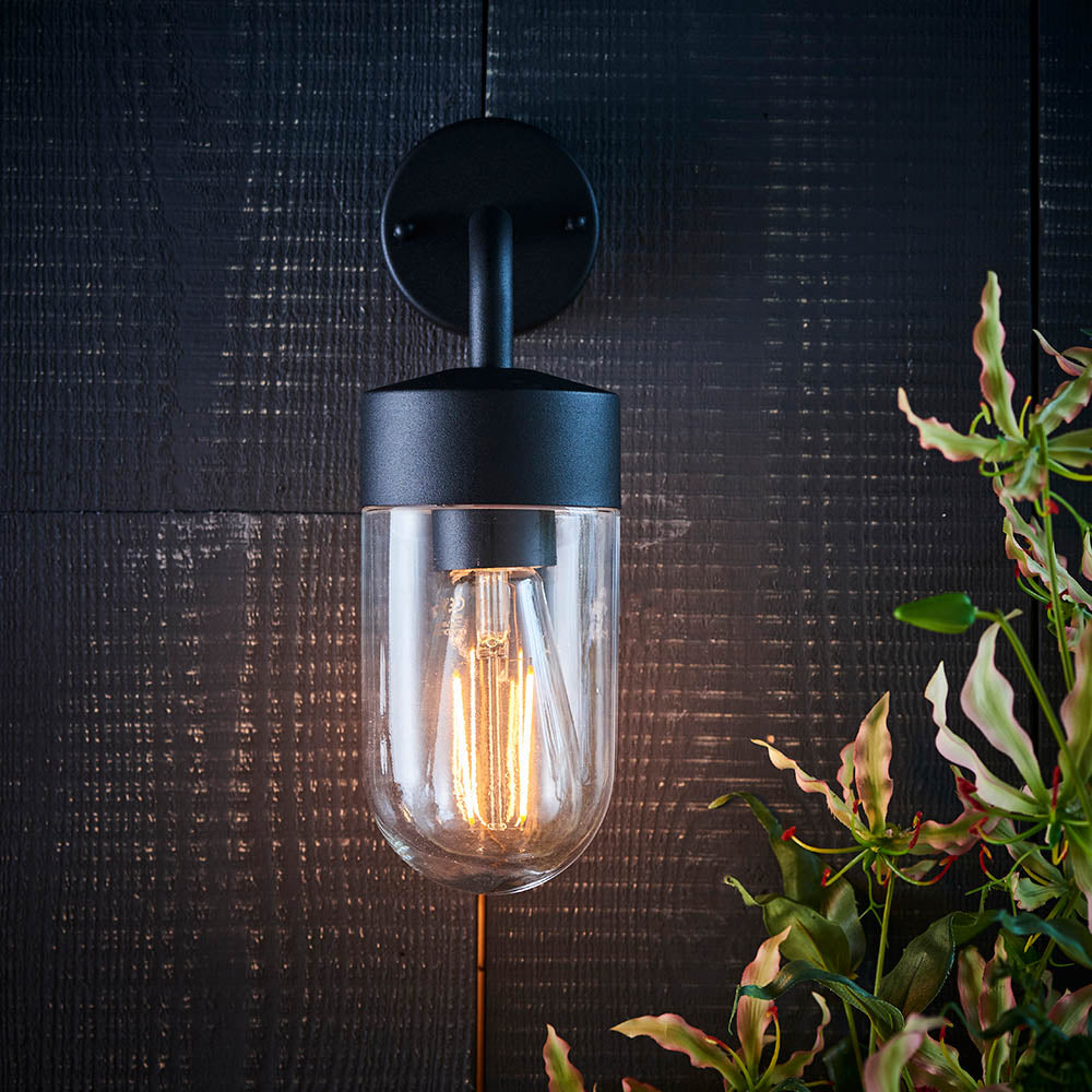 Endon North Single Light Wall Light - Textured Matt Black & Clear Glass