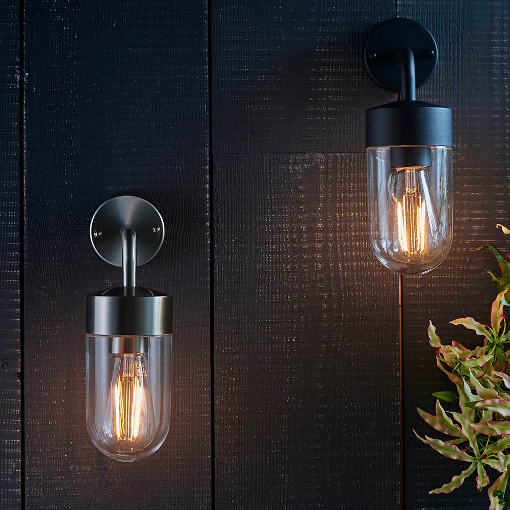 Endon North Single Light Wall Light - Textured Matt Black & Clear Glass