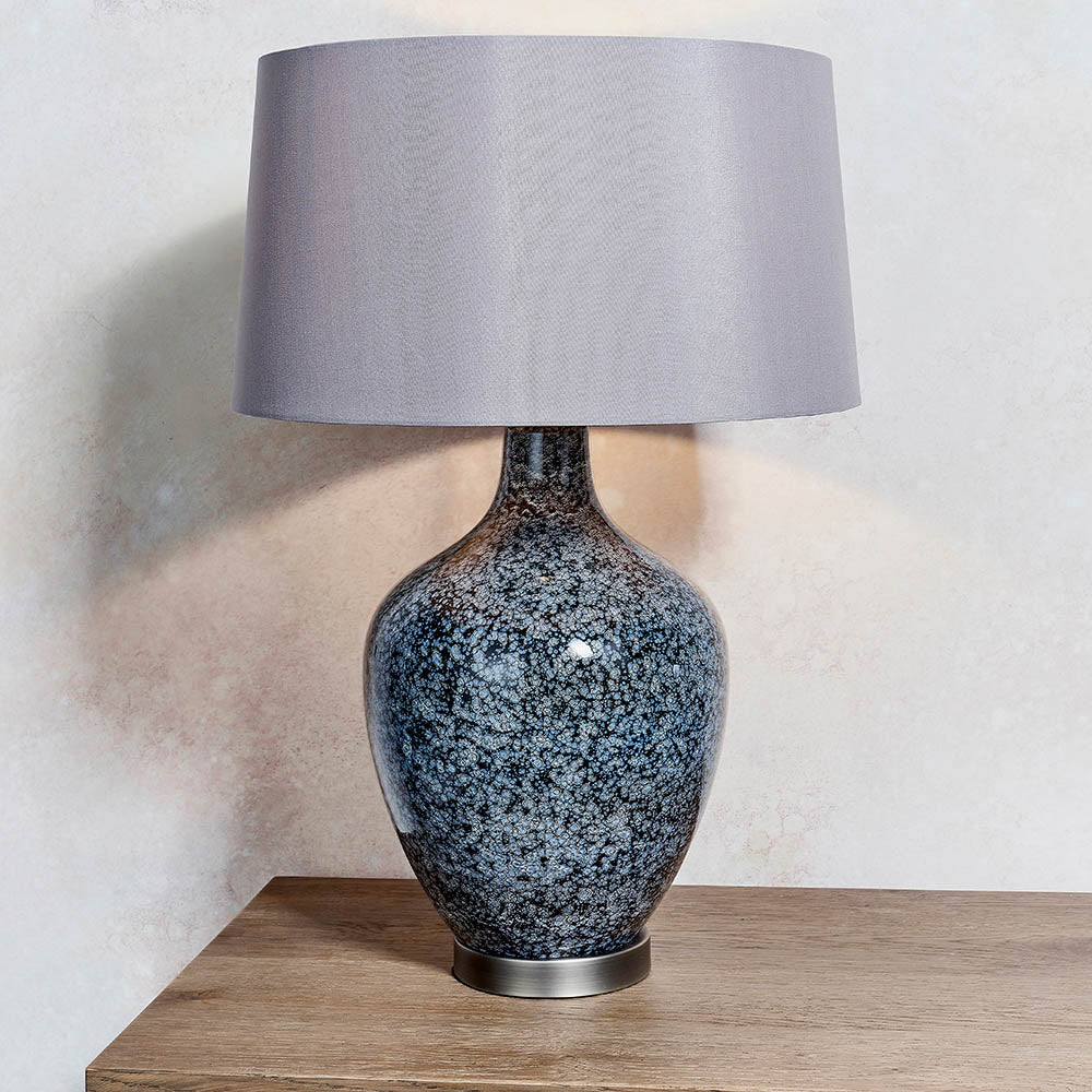 Endon Ilsa Single Light Table Lamp - Grey & Silver Black Painted Glass & Matt Nickel Plate