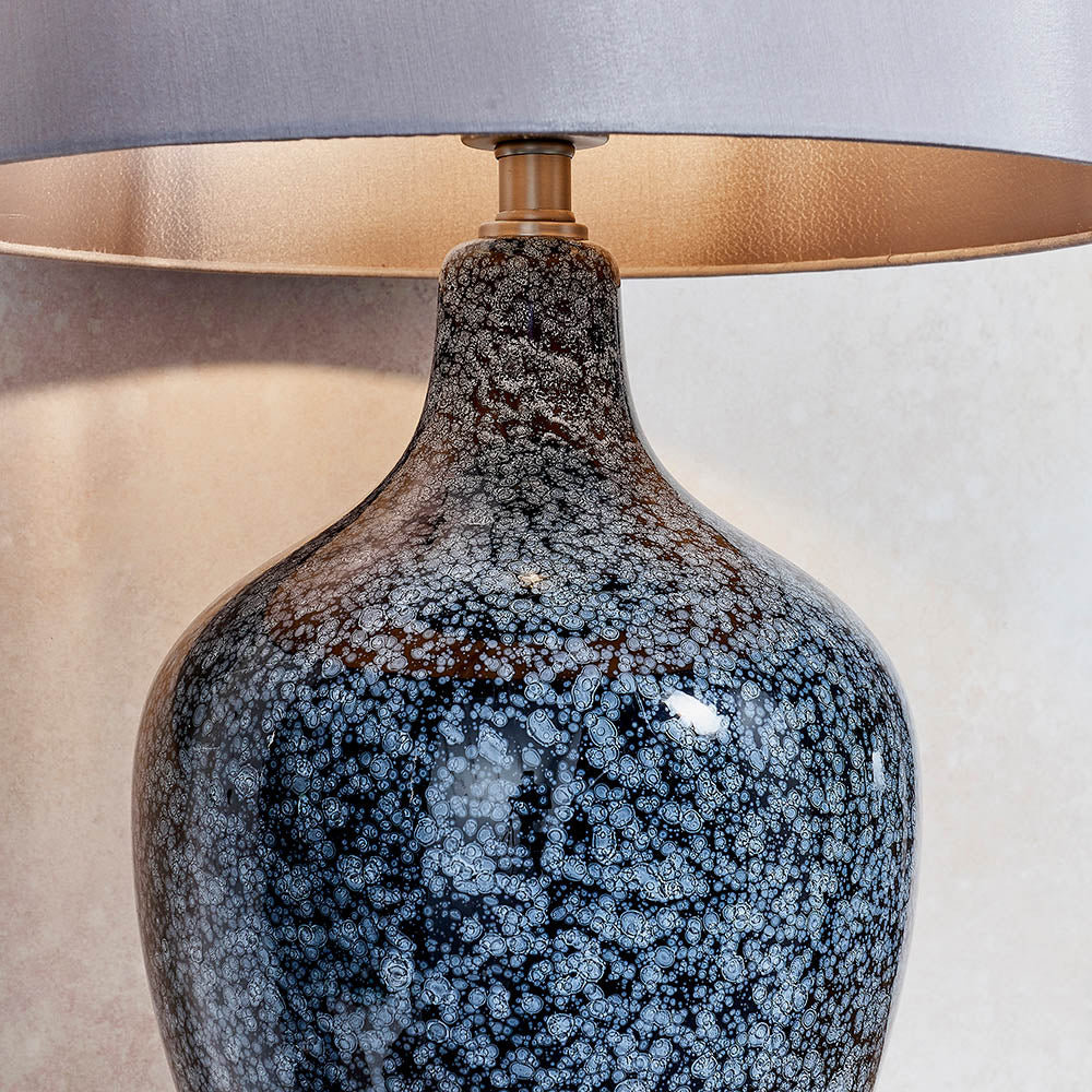 Endon Ilsa Single Light Table Lamp - Grey & Silver Black Painted Glass & Matt Nickel Plate