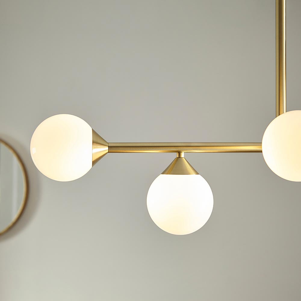 Utopia Lustre Linear Ceiling Pendant - Satin Brushed Gold & Gloss White Glass