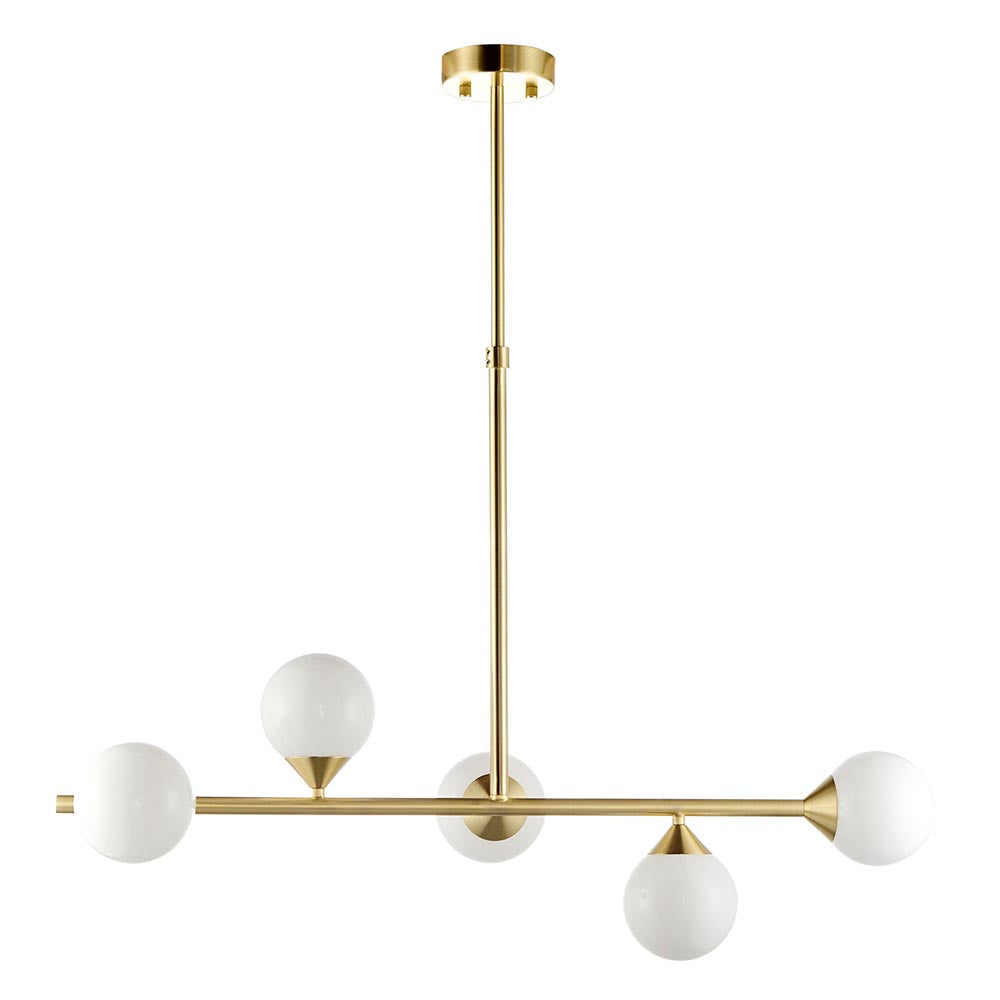 Utopia Lustre Linear Ceiling Pendant - Satin Brushed Gold & Gloss White Glass