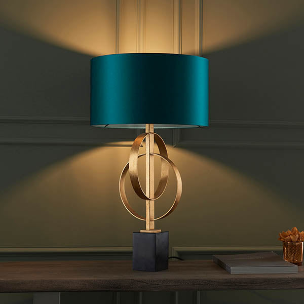Utopia Interlink Table Lamp - Antique Gold With Teal Shade