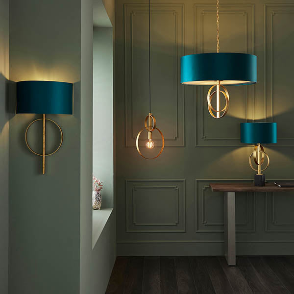 Utopia Interlink Table Lamp - Antique Gold With Teal Shade