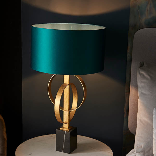 Utopia Interlink Table Lamp - Antique Gold With Teal Shade