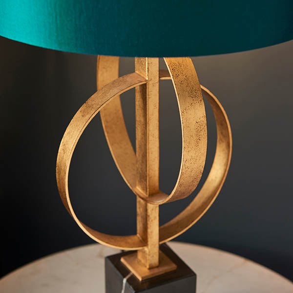Utopia Interlink Table Lamp - Antique Gold With Teal Shade