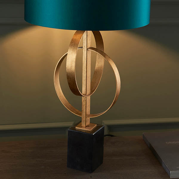 Utopia Interlink Table Lamp - Antique Gold With Teal Shade