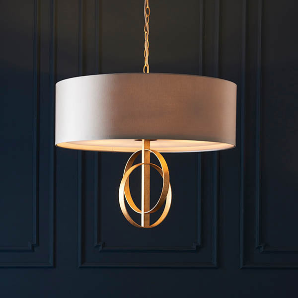 Utopia Interlink 5 Light Pendant - Antique Gold With Mink Shade - 70cm Diameter