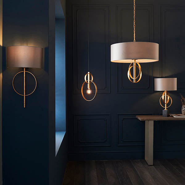 Utopia Interlink 5 Light Pendant - Antique Gold With Mink Shade - 70cm Diameter