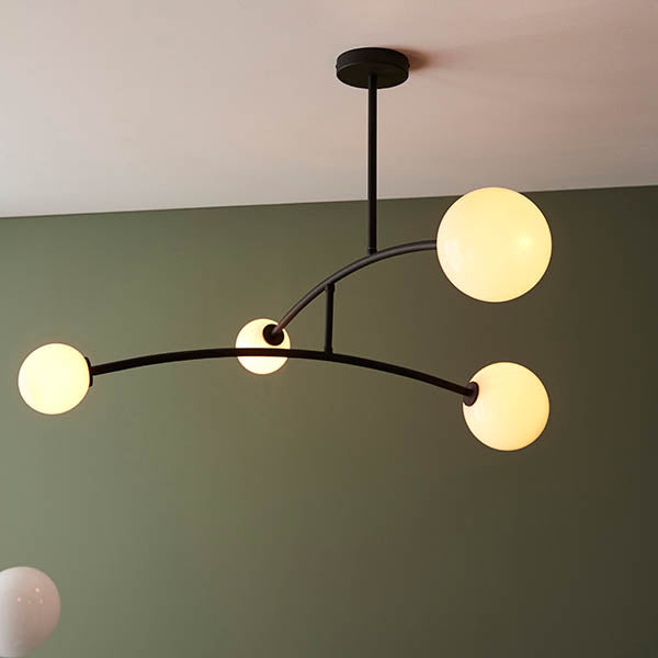 Utopia Moon 4 Light Semi Flush Pendant - Matt Black - 90cm Diameter